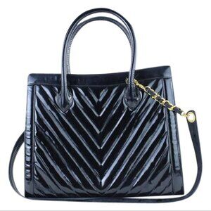 CHANEL Quilted Chevron 2way Tote Patent 221916